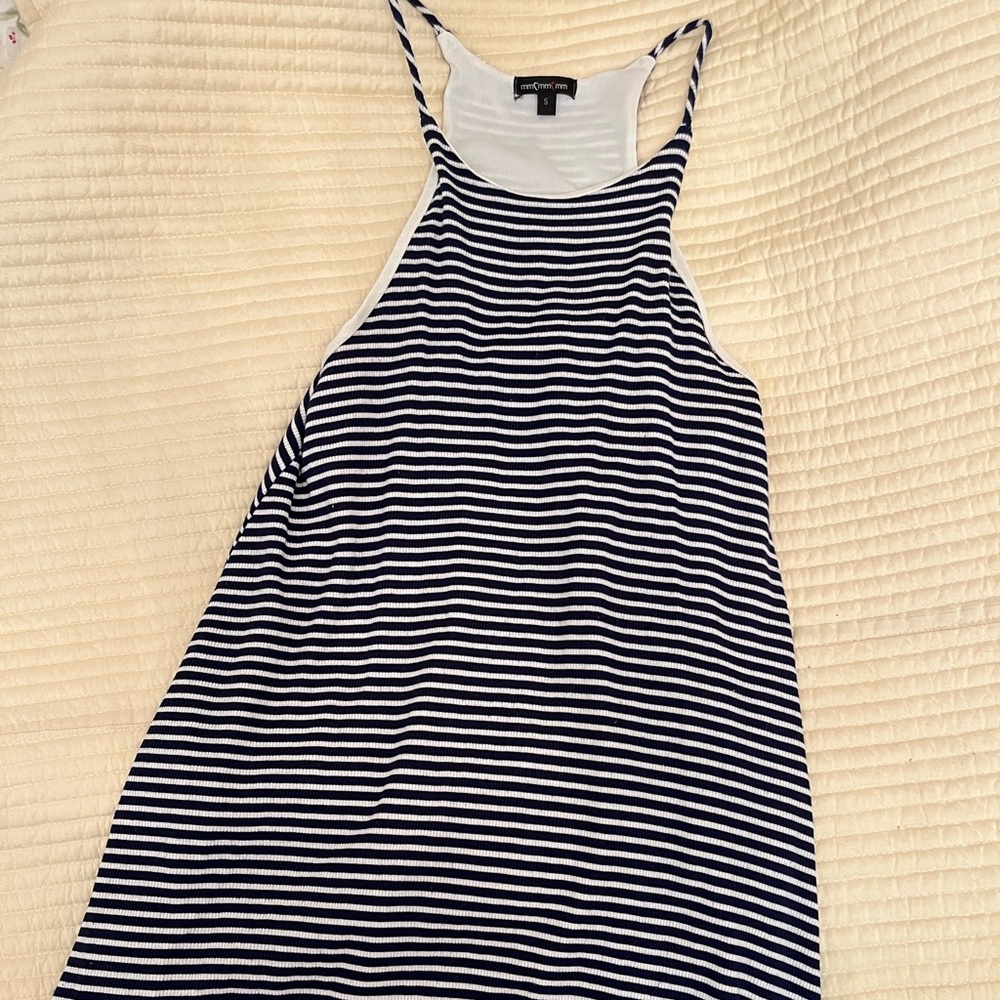 Navy and white striped mini dress